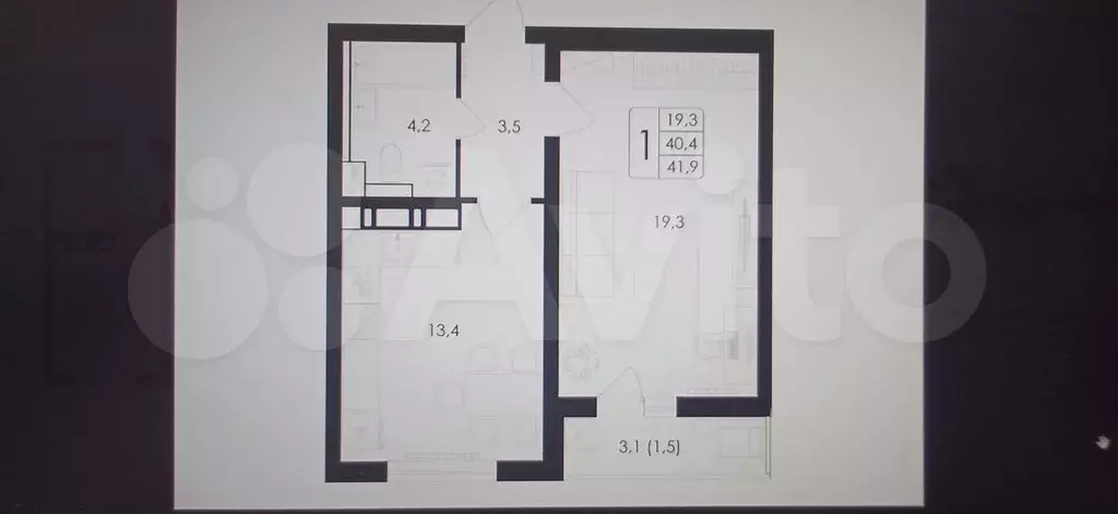 1-к. квартира, 40 м, 3/18 эт. - Фото 0