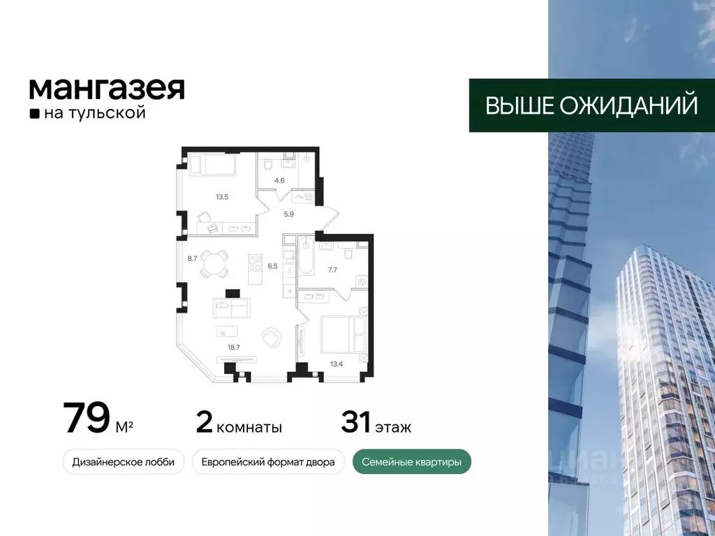 2-к кв. Москва Большая Тульская ул., 10с25 (79.0 м) - Фото 0