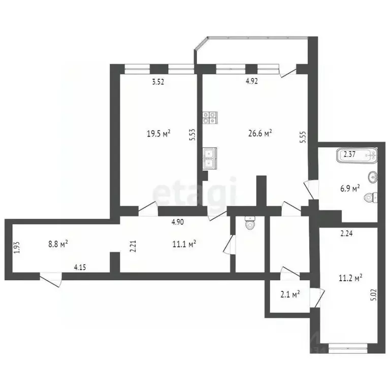 2-к кв. Архангельская область, Архангельск Вельская ул., 1 (93.6 м) - Фото 2