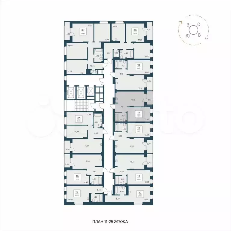 1-к. квартира, 41,6 м, 23/25 эт. - Фото 1