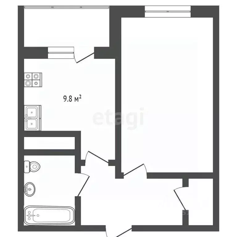 1-к кв. Ямало-Ненецкий АО, Ноябрьск Магистральная ул., 123 (33.6 м) - Фото 2