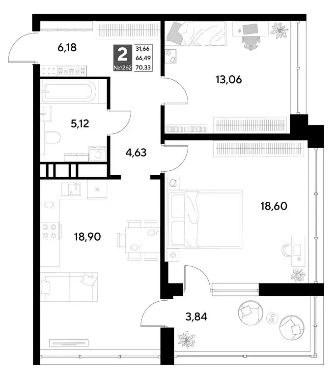2-комнатная квартира: Омск, жилой район Снегири (70.33 м) - Фото 0