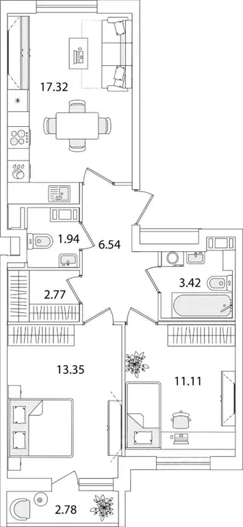 2-к кв. Санкт-Петербург ул. Тамбасова, 5Н (57.84 м) - Фото 0