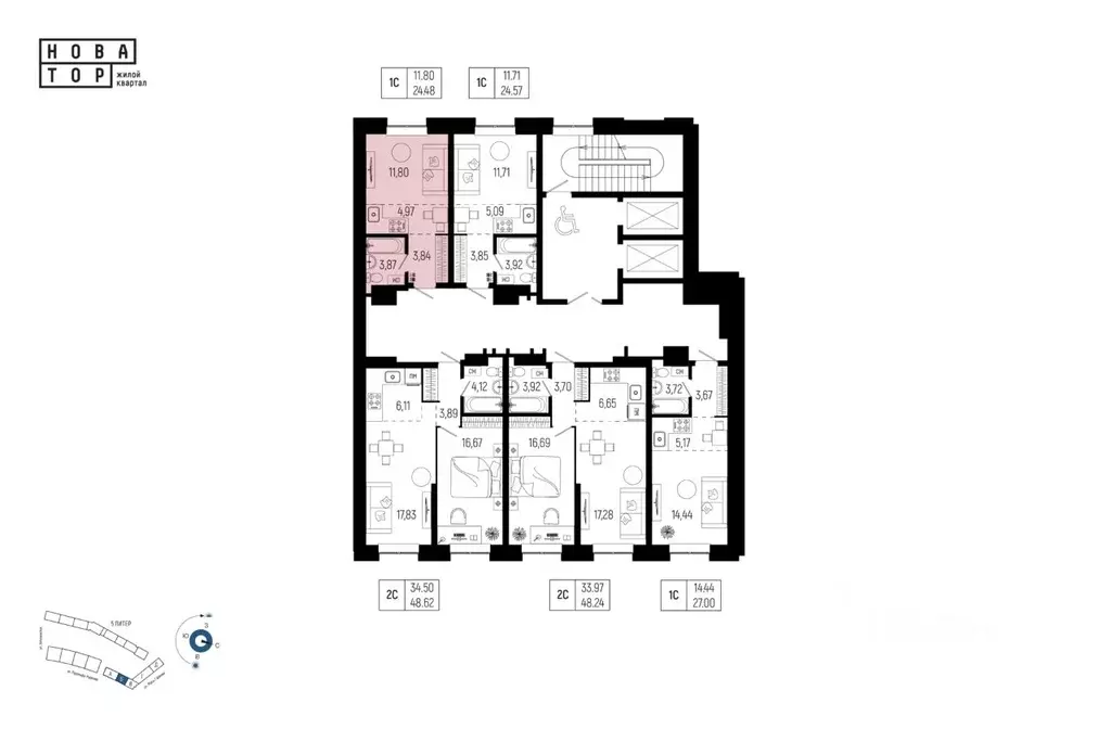 1-к кв. Башкортостан, Уфа Глумилино-1 мкр, Новатор жилой комплекс ... - Фото 2