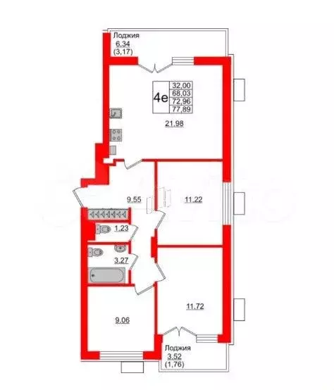 3-к. квартира, 77,9 м, 3/5 эт. - Фото 1