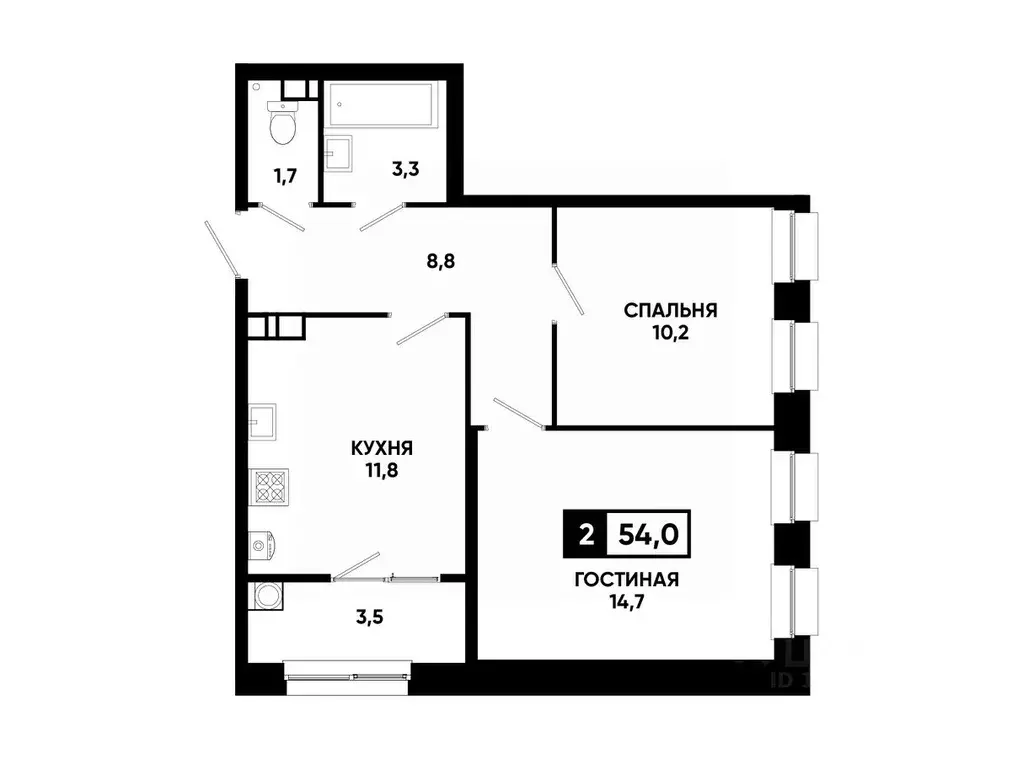 2-к кв. Ставропольский край, Ставрополь ул. Андрея Голуба, 12к8 (54.0 ... - Фото 0