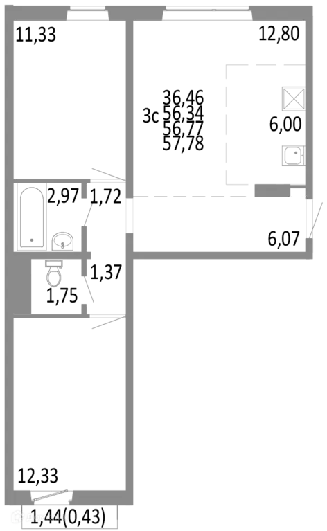 Продаётся 3-к квартира, 56.77 м - Фото 0