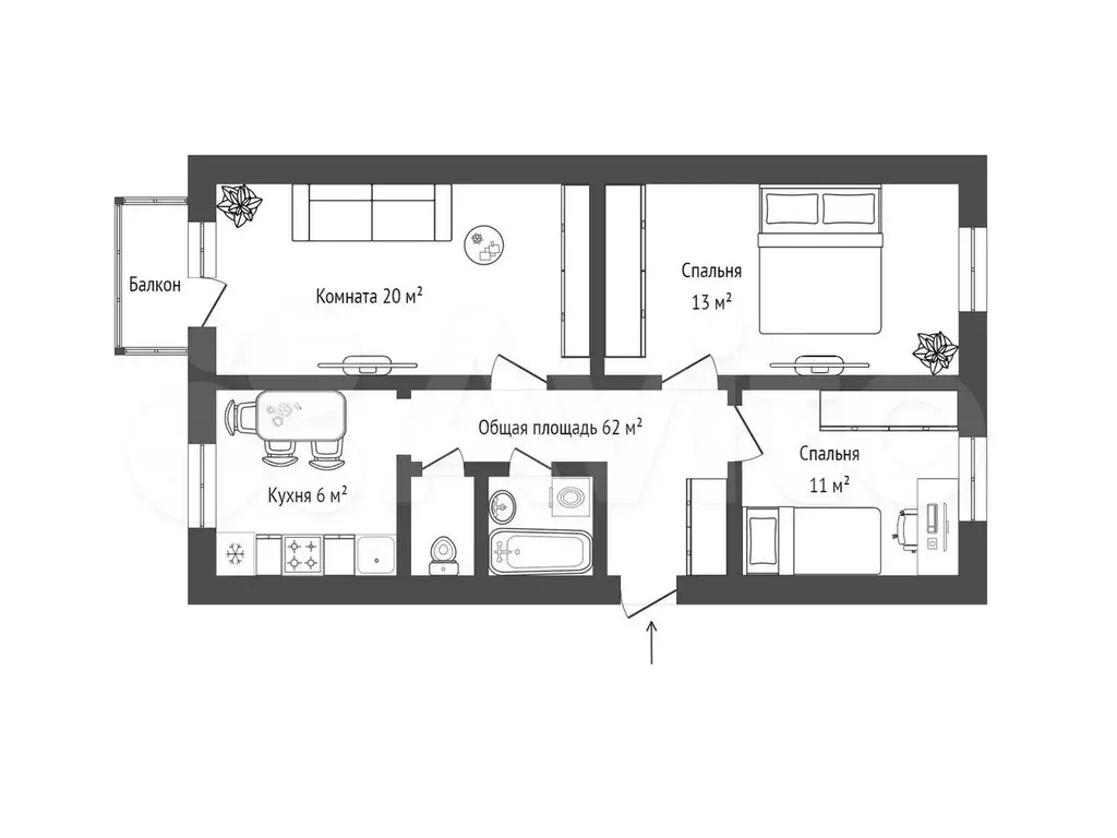 5-к. квартира, 62 м, 5/5 эт. - Фото 0