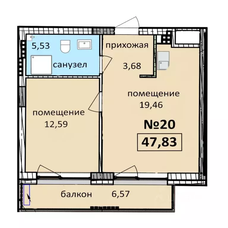 2-к кв. Калининградская область, Балтийск  (47.83 м) - Фото 0