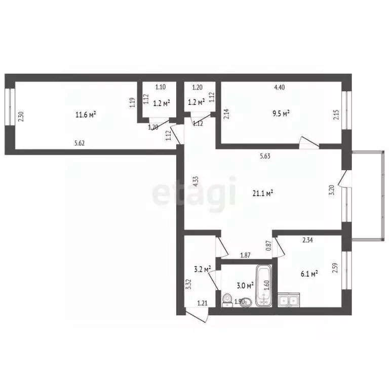 3-к кв. Кемеровская область, Юрга Заводская ул., 6 (56.8 м) - Фото 1