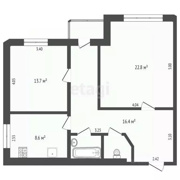 2-к кв. Тюменская область, Тюмень ул. Пермякова, 48/2 (67.0 м) - Фото 2