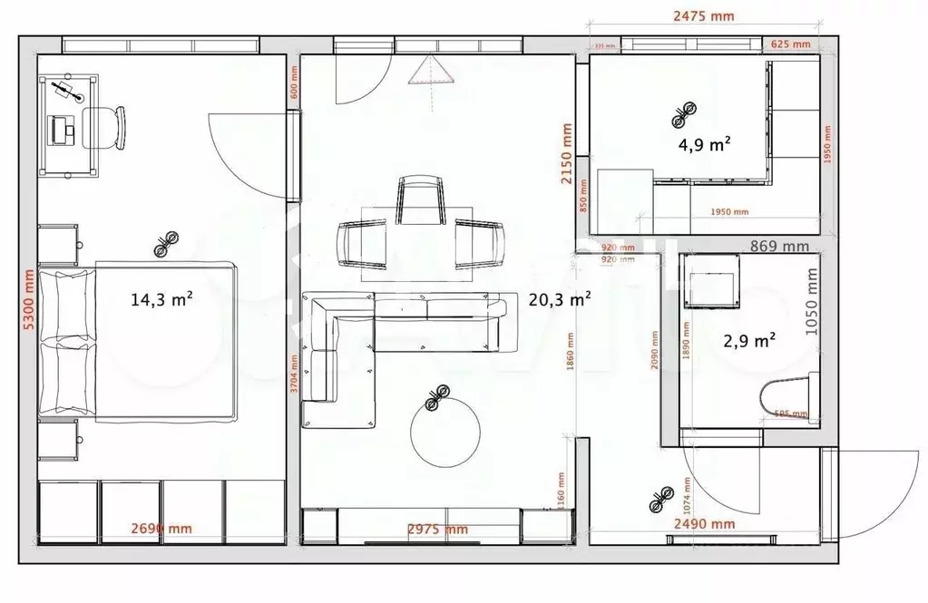 2-к. квартира, 44 м, 5/5 эт. - Фото 0