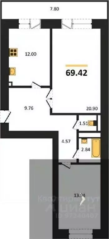 2-к кв. Воронежская область, Воронеж пер. Здоровья, 90Г/1к2 (69.42 м) - Фото 0