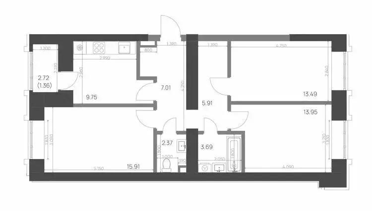3-комнатная квартира: Нижнекамск, 15-й микрорайон, ЖК Калина (73.44 м) - Фото 0
