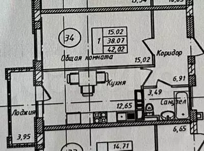 1-к. квартира, 41,8 м, 5/7 эт. - Фото 0