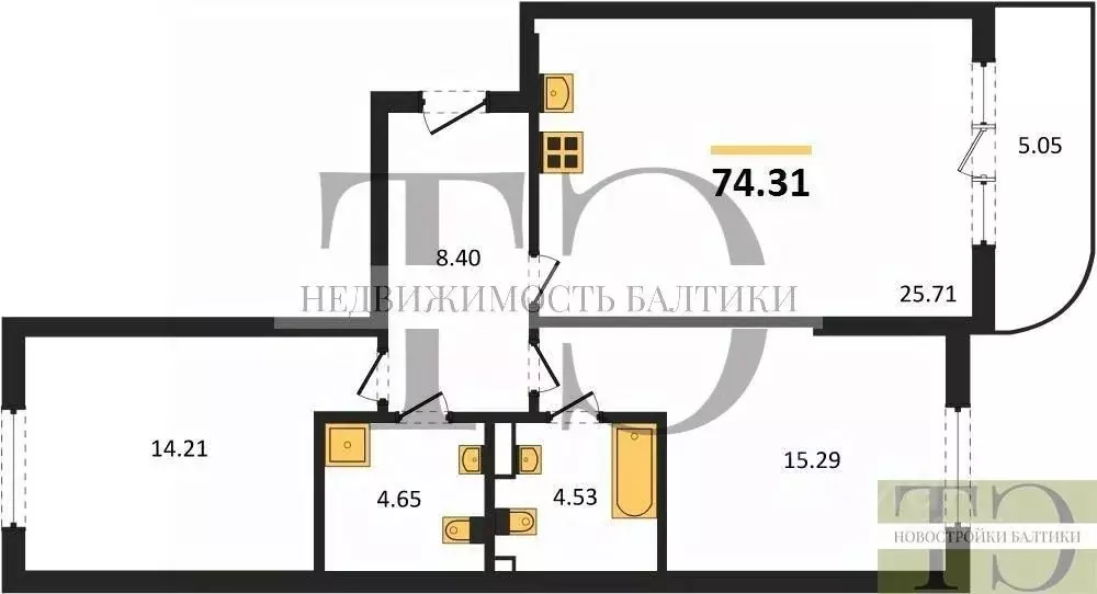 2-к кв. Калининградская область, Светлогорск ул. Нахимова (74.31 м) - Фото 0