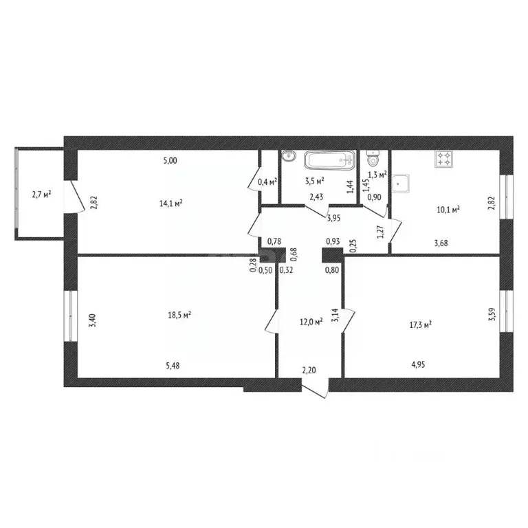 3-к кв. Башкортостан, Уфа ул. Калинина, 13 (78.0 м) - Фото 2