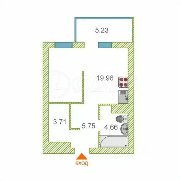 1-к кв. Тюменская область, Тюмень Профсоюзная ул., 59 (35.0 м) - Фото 1
