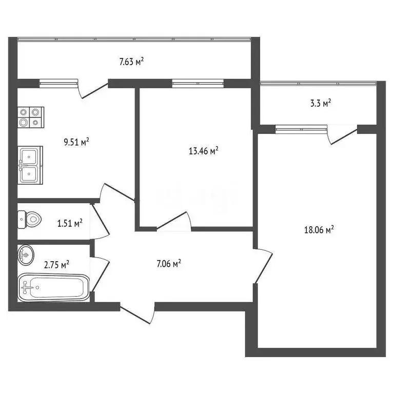 2-комнатная квартира: Стерлитамак, улица Артёма, 151 (52.2 м) - Фото 1