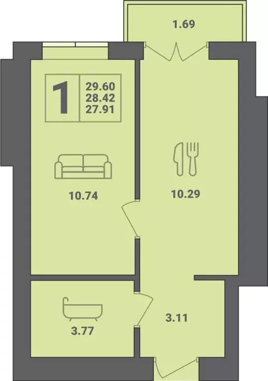 1-комнатная квартира: Пионерский, улица Гептнера, 17 (29.6 м) - Фото 0