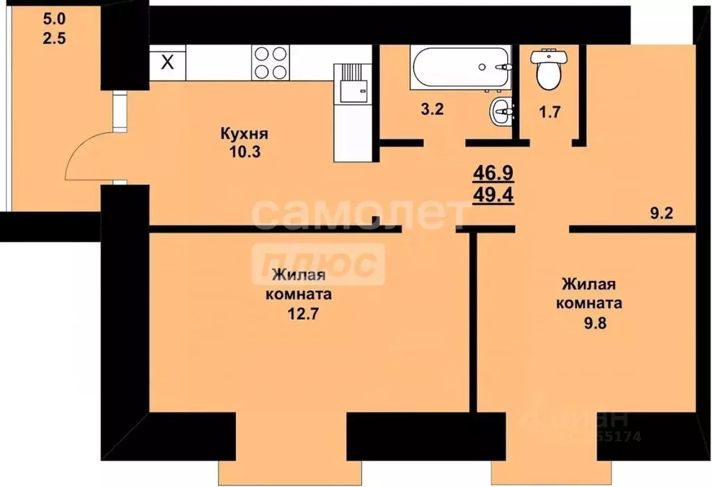 2-к кв. Амурская область, Благовещенский район, с. Чигири ул. ... - Фото 2