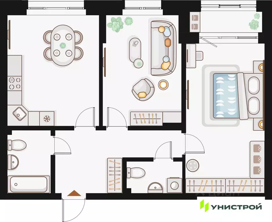 2-к кв. Татарстан, Казань Ку на Кулагина жилой комплекс (69.37 м) - Фото 1