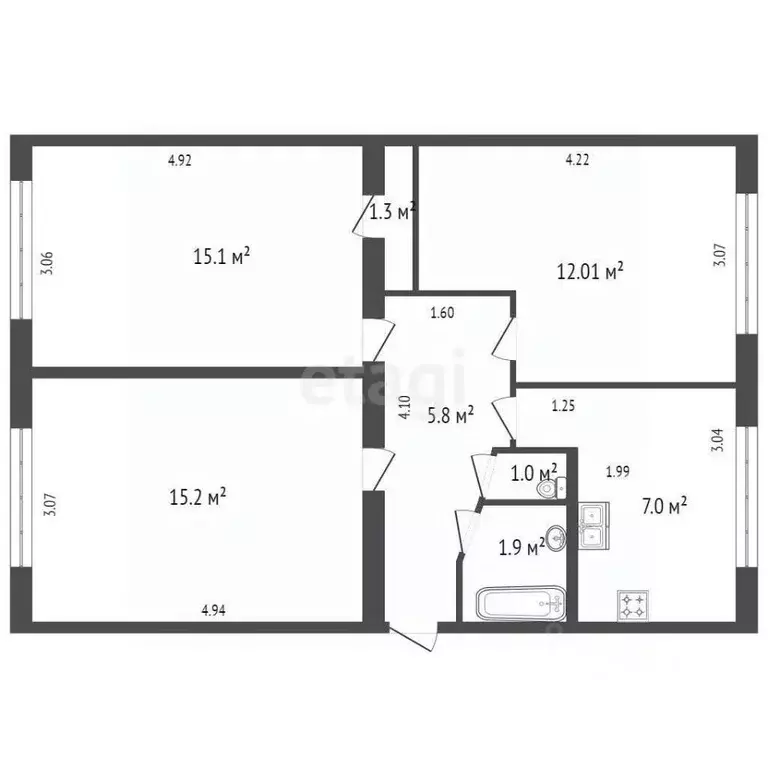 Комната Санкт-Петербург ул. Демьяна Бедного, 28к2 (27.1 м) - Фото 1