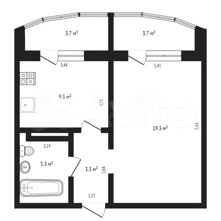 1-к. квартира, 37,4 м, 4/15 эт. - Фото 0