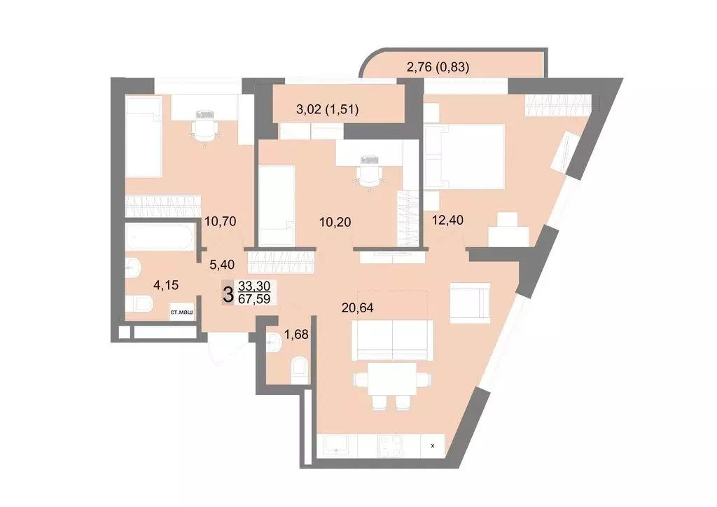 3-комнатная квартира: Екатеринбург, Тенистая улица, 8с4 (67.59 м) - Фото 0