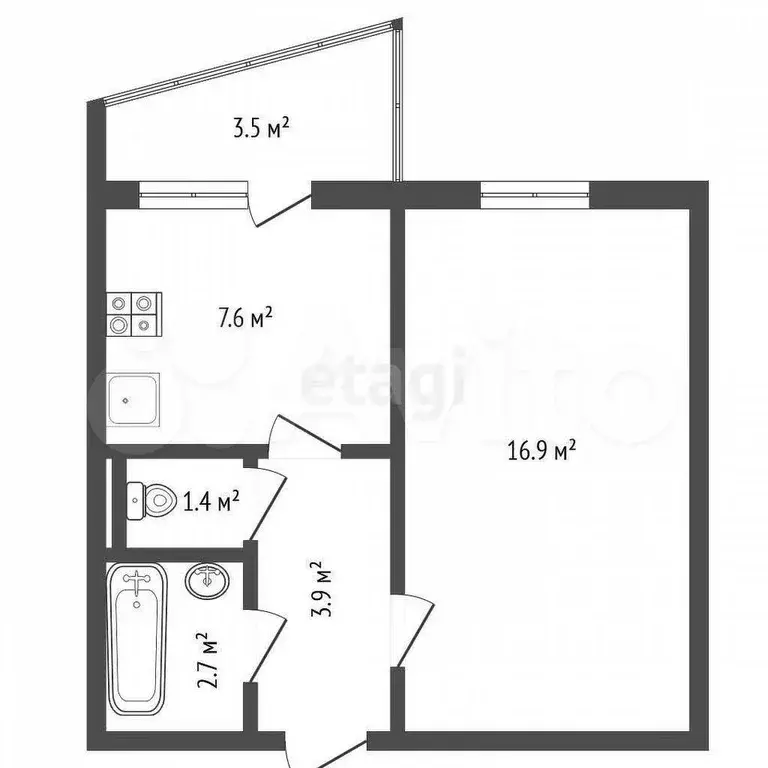 1-к. квартира, 32,5 м, 12/16 эт. - Фото 1