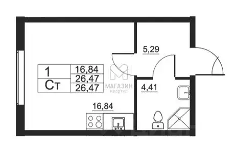 Студия Санкт-Петербург пос. Шушары, Московское ш., 262к1 (26.47 м) - Фото 2
