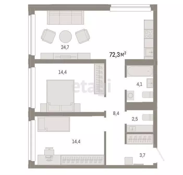 2-к кв. Свердловская область, Екатеринбург ул. Мраморская, 13 (72.3 м) - Фото 2