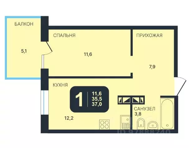 1-к кв. Новосибирская область, Новосибирск ул. Гаранина, 45 (37.0 м) - Фото 0