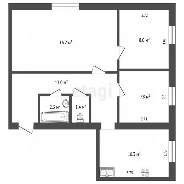 3-к кв. Псковская область, Печоры ул. Мелиораторов, 7Б (57.0 м) - Фото 2