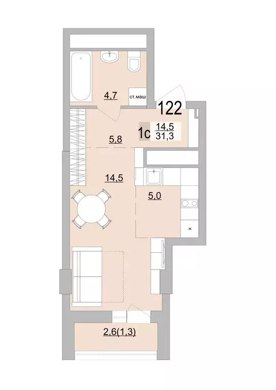 Квартира-студия: Екатеринбург, Черкасская улица, 5к3 (31.3 м) - Фото 0