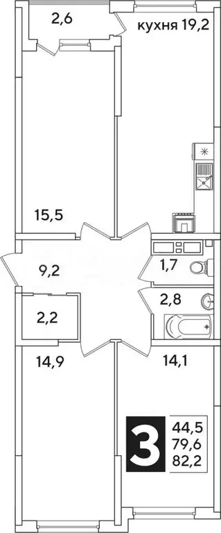 3-к. квартира, 82,2 м, 14/16 эт. - Фото 1