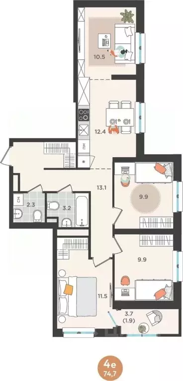 4-к кв. Пермский край, Пермь ул. Куфонина, 1 (74.7 м) - Фото 1