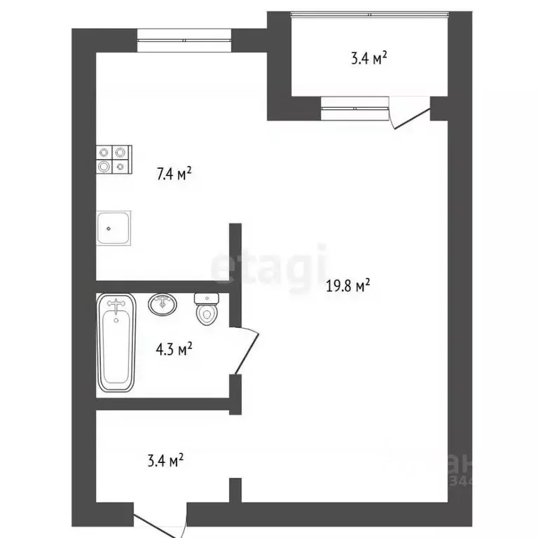 Студия Тюменская область, Тюмень Полевая ул., 105к2 (37.6 м) - Фото 2