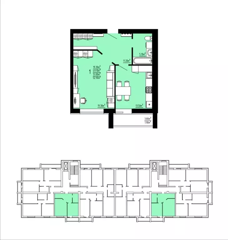 Продаётся 1-к квартира, 51 м - Фото 1