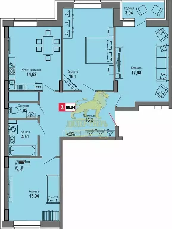 3-комнатная квартира: Тверь, Оснабрюкская улица, 22 (90 м) - Фото 0