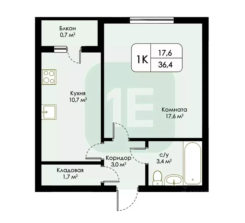 1-к кв. Новосибирская область, Новосибирск ул. Крылова, 64А (36.4 м) - Фото 2