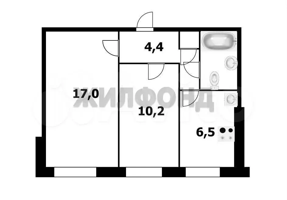 2-к. квартира, 42,1 м, 1/9 эт. - Фото 0