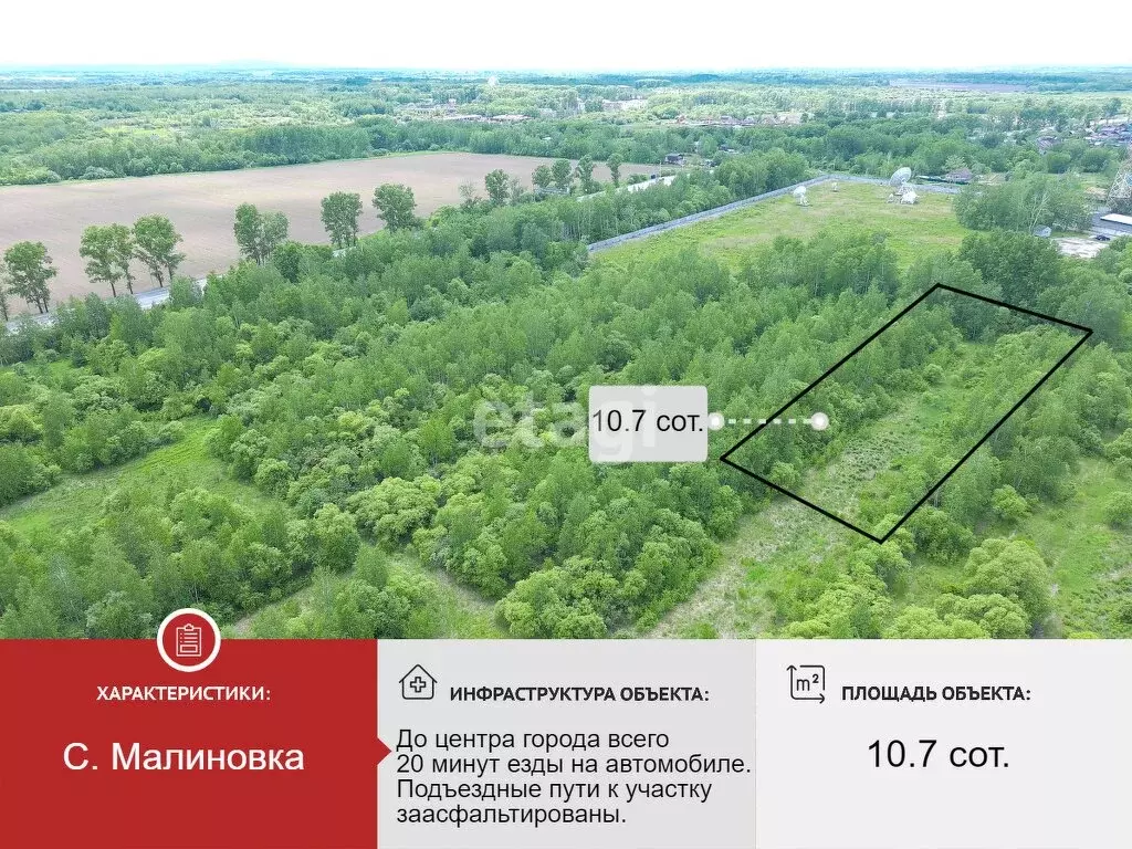 Участок в село Малиновка, Центральная улица (10.7 м) - Фото 1
