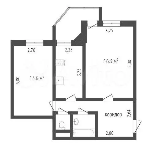 2-к. квартира, 54 м, 1/9 эт. - Фото 1