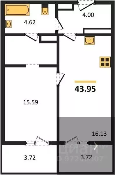 1-к кв. Воронежская область, Воронеж Краснознаменная ул., 72 (43.95 м) - Фото 0