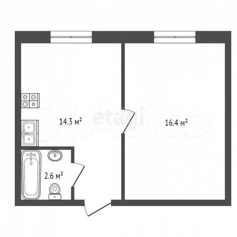 1-к. квартира, 39,5 м, 5/5 эт. - Фото 1