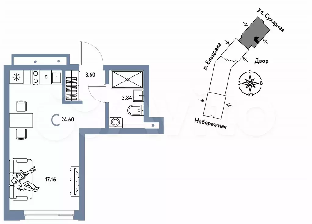 Квартира-студия, 24,6 м, 28/28 эт. - Фото 0