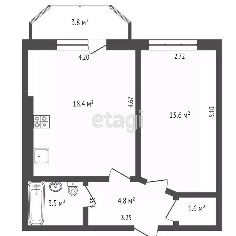 1-к кв. Ростовская область, Батайск Коммунистическая ул., 197Ак1 (41.7 ... - Фото 1