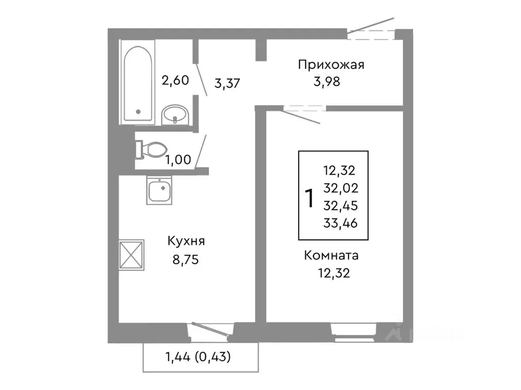 1-к кв. Челябинская область, Челябинск Нефтебазовая ул., 1-13 (32.45 ... - Фото 1