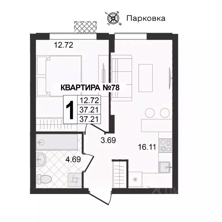 1-к кв. Владимирская область, Муром ул. 1-я Новослободская (37.21 м) - Фото 0